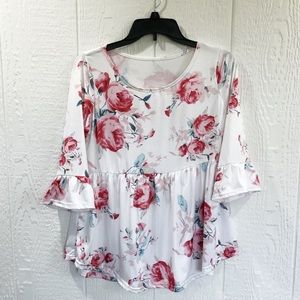Stretchy Floral Peplum Top, Knit Top, Summer Shirt, Floral top